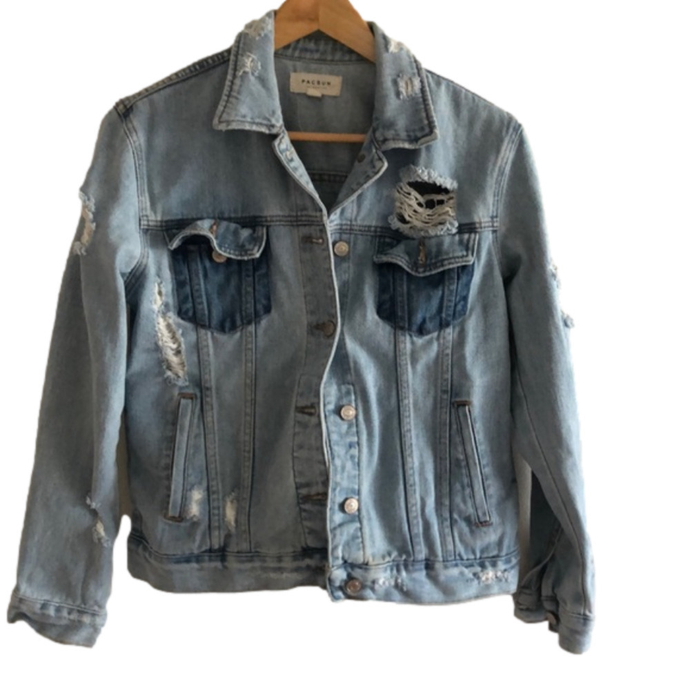 PAC SUN | Distressed light blue jean jacket